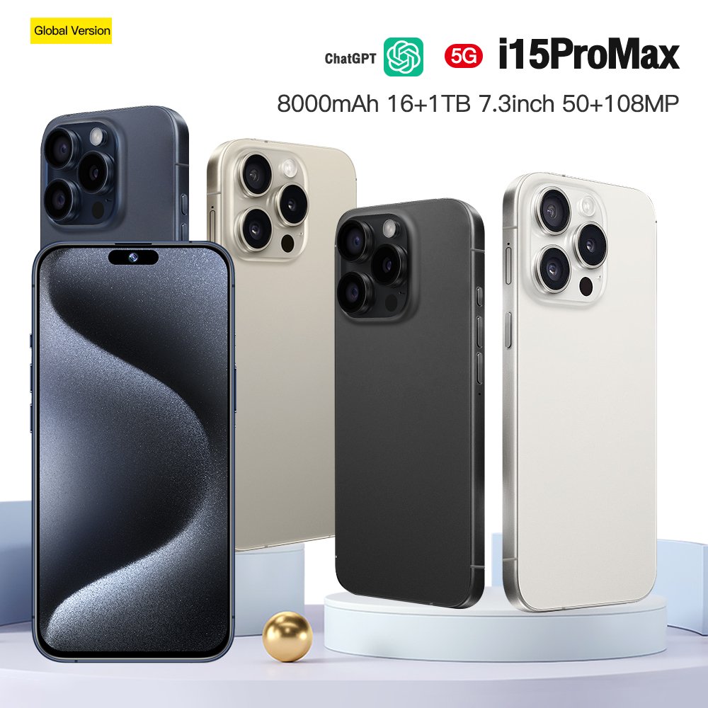 15 pro max 6.7 inch Full Screen WIFI GPS I15 Smartphone 12GB+1TB Android 4G 5G Mobile phone